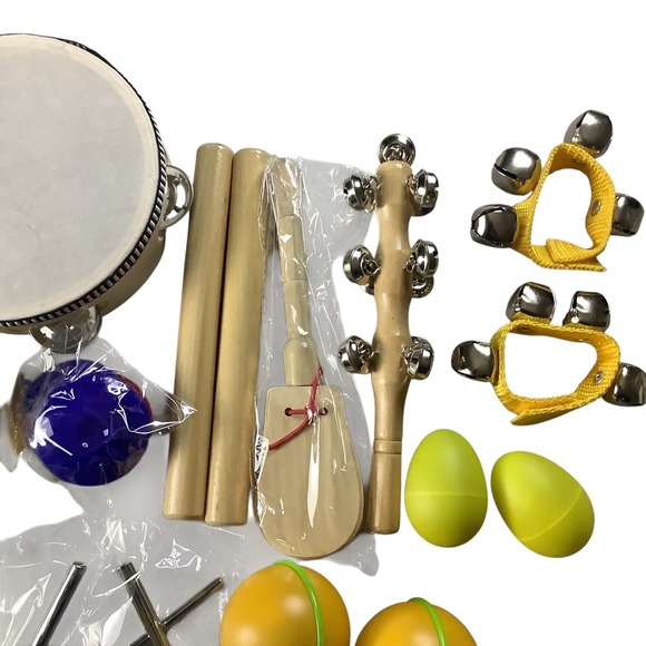 Kids Musical Instrument Set Percussion Drum Maracas Bells Wood Toys - Picture 9 of 16